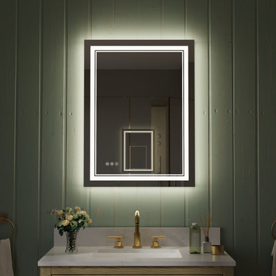 24 in. W x 32 in. H Frameless Bathroom Mirror with Lights, Frontlit & Backlit Vanity Mirror with Anti-Fog