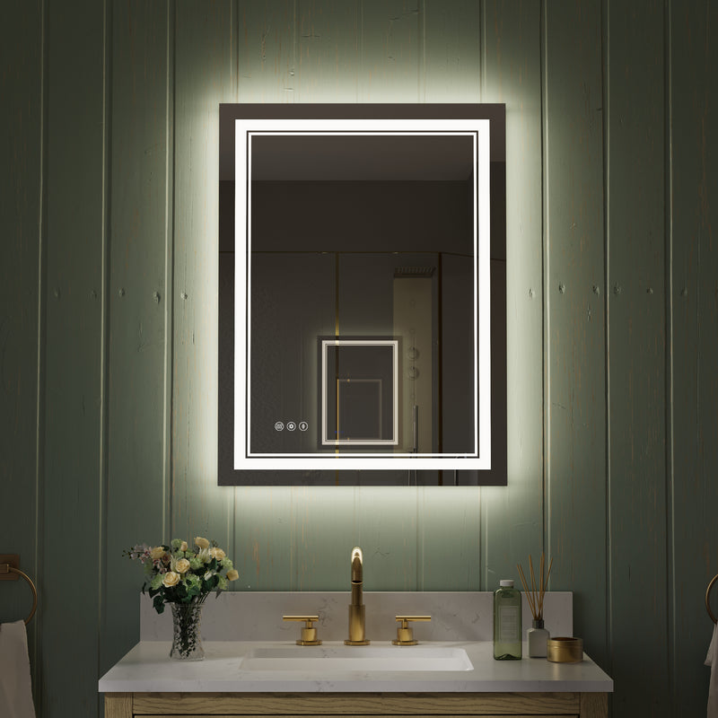 24 in. W x 32 in. H Frameless Bathroom Mirror with Lights, Frontlit & Backlit Vanity Mirror with Anti-Fog