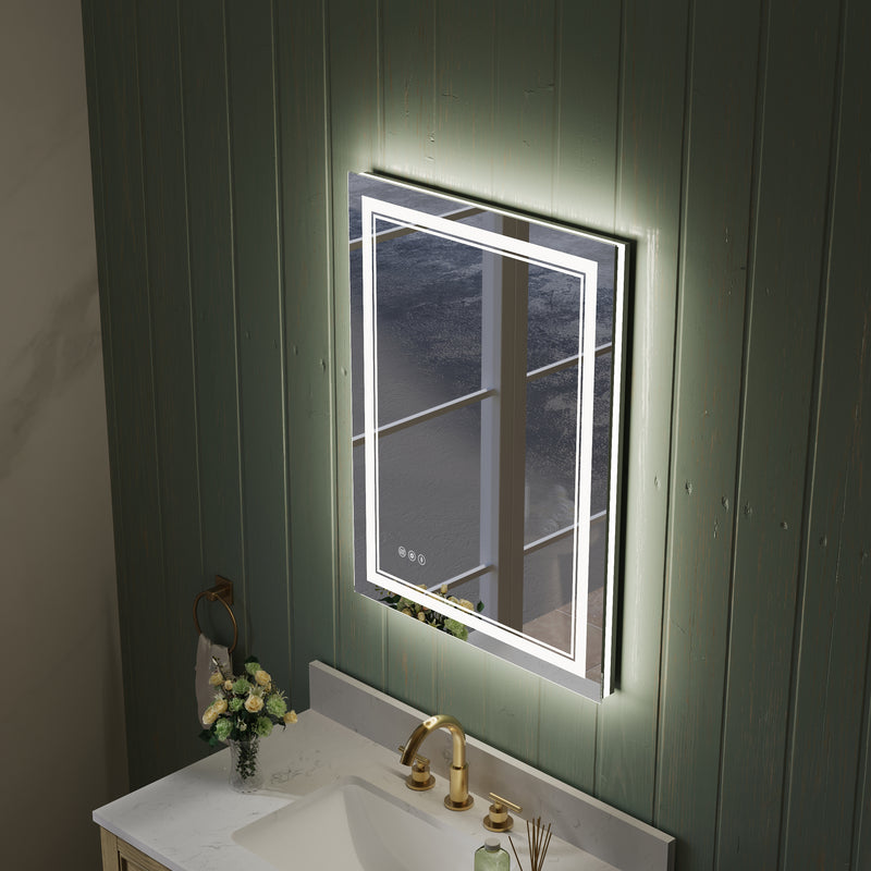 24 in. W x 32 in. H Frameless Bathroom Mirror with Lights, Frontlit & Backlit Vanity Mirror with Anti-Fog