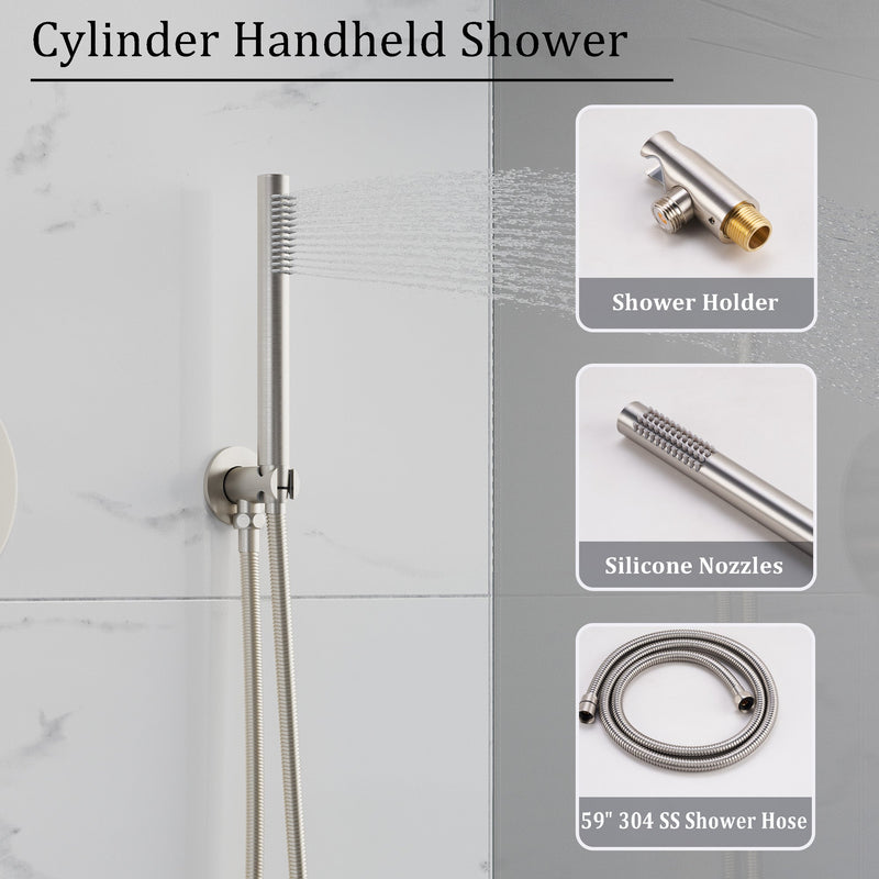 2-Function Pressure Balance Shower System with 10-Inch Rainfall Shower Head & Handheld, 304 Stainless Steel, Brushed Nickel