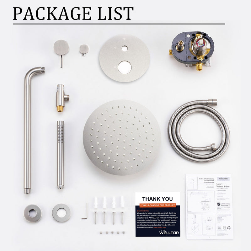 2-Function Pressure Balance Shower System with 10-Inch Rainfall Shower Head & Handheld, 304 Stainless Steel, Brushed Nickel