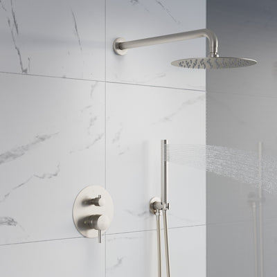 2-Function Pressure Balance Shower System with 10-Inch Rainfall Shower Head & Handheld, 304 Stainless Steel, Brushed Nickel