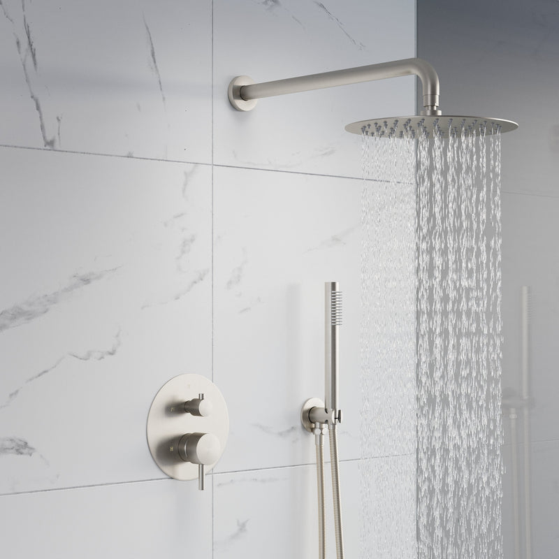 2-Function Pressure Balance Shower System with 10-Inch Rainfall Shower Head & Handheld, 304 Stainless Steel, Brushed Nickel