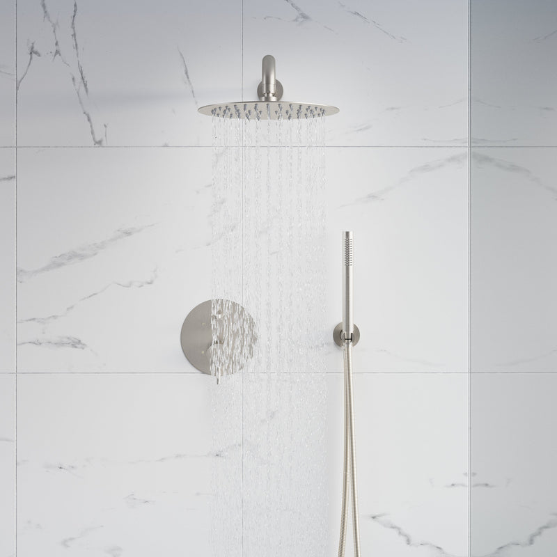 2-Function Pressure Balance Shower System with 10-Inch Rainfall Shower Head & Handheld, 304 Stainless Steel, Brushed Nickel