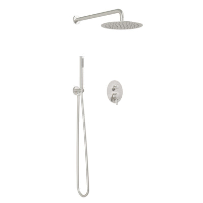 2-Function Pressure Balance Shower System with 10-Inch Rainfall Shower Head & Handheld, 304 Stainless Steel, Brushed Nickel