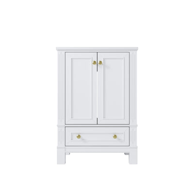 24 Inch Solid Wood Bathroom Vanity with cUPC Ceramic Basin, Soft-Close Doors, Gold Anodized Aluminum Handles