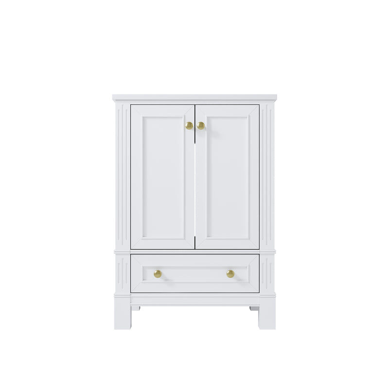 24 Inch Solid Wood Bathroom Vanity with cUPC Ceramic Basin, Soft-Close Doors, Gold Anodized Aluminum Handles