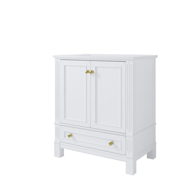 30 Inch Solid Wood Bathroom Vanity with cUPC Ceramic Basin, Soft-Close Doors, Gold Anodized Aluminum Handles