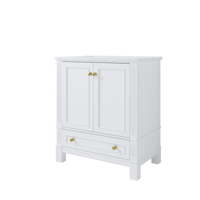 30 Inch Solid Wood Bathroom Vanity with cUPC Ceramic Basin, Soft-Close Doors, Gold Anodized Aluminum Handles