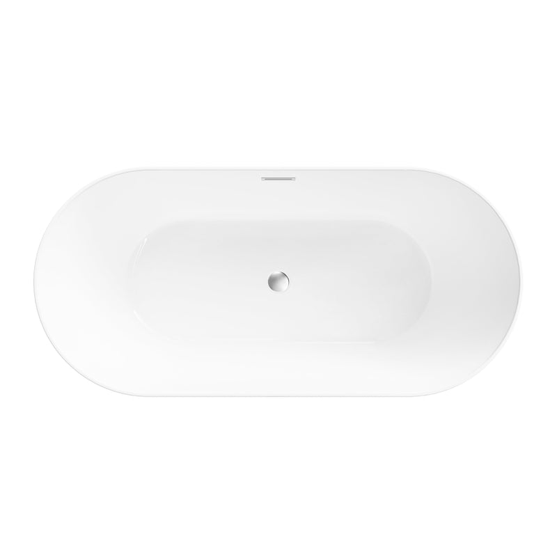 67inch Acrylic Freestanding Bathtub, Unique Pleated Design With Chrome Drain and Slotted Overflow in Glossy White