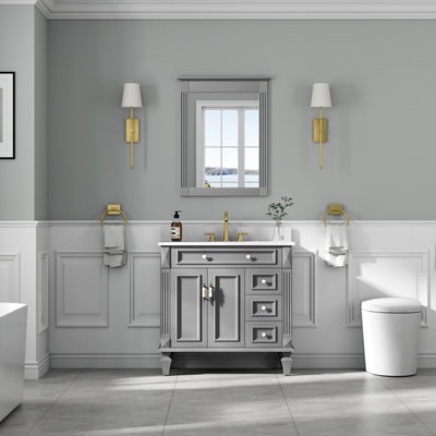 26 in. W x 33 in. H Rectangular Wood Framed Wall Bathroom Vanity Mirror (Set of 2) Titanium Grey