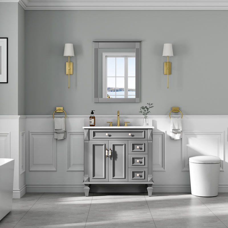 26 in. W x 33 in. H Rectangular Wood Framed Wall Bathroom Vanity Mirror (Set of 2) Titanium Grey