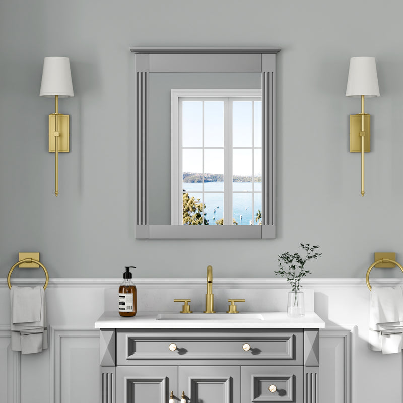 26 in. W x 33 in. H Rectangular Wood Framed Wall Bathroom Vanity Mirror (Set of 2) Titanium Grey