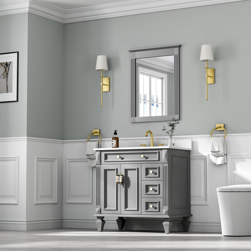 26 in. W x 33 in. H Rectangular Wood Framed Wall Bathroom Vanity Mirror (Set of 2) Titanium Grey
