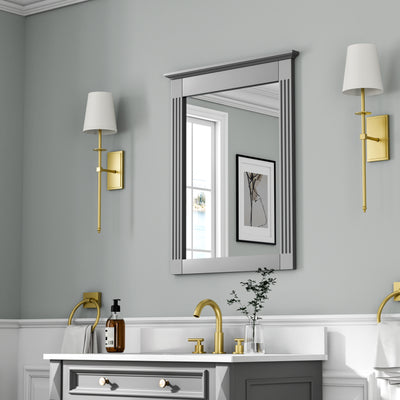 26 in. W x 33 in. H Rectangular Wood Framed Wall Bathroom Vanity Mirror (Set of 2) Titanium Grey