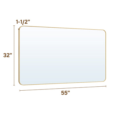 55-in W x 32-in H Brushed Gold Rectangular Framed Bathroom Vanity Mirror