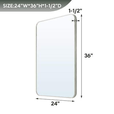 24-in W x 36-in H Brushed Nickel Rectangular Framed Bathroom Vanity Mirror