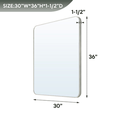 30-in W x 36-in H Brushed Nickel Rectangular Framed Bathroom Vanity Mirror