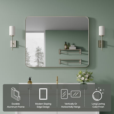 40-in W x 32-in H Brushed Nickel Rectangular Framed Bathroom Vanity Mirror