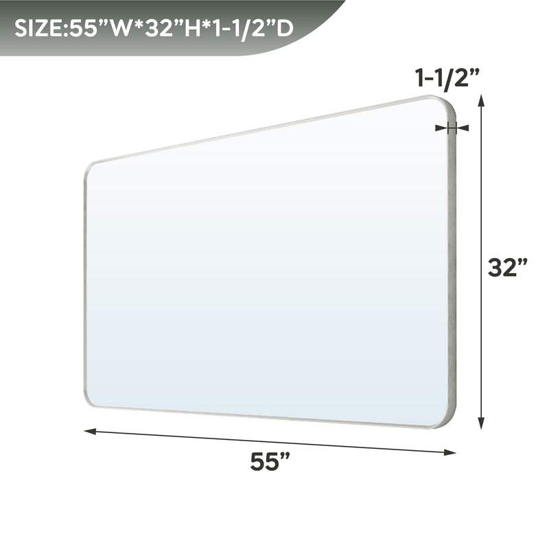 55-in W x 32-in H Brushed Nickel Rectangular Framed Bathroom Vanity Mirror