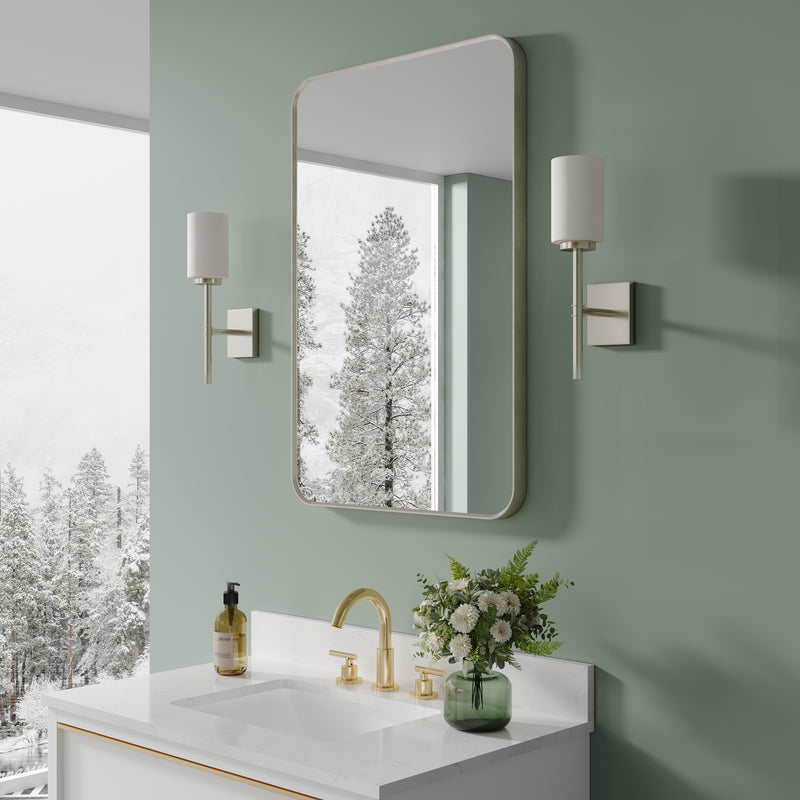24-in W x 36-in H Brushed Nickel Rectangular Framed Bathroom Vanity Mirror