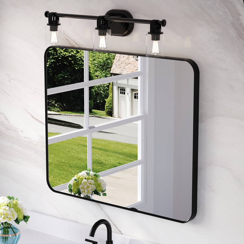 30-in W x 36-in H Black Rectangular Framed Bathroom Vanity Mirror