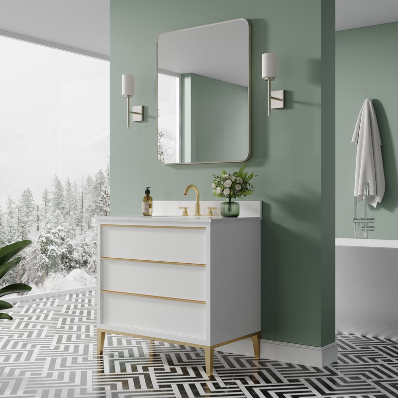 30-in W x 36-in H Brushed Nickel Rectangular Framed Bathroom Vanity Mirror