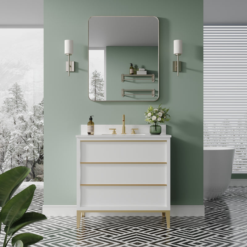 30-in W x 36-in H Brushed Nickel Rectangular Framed Bathroom Vanity Mirror