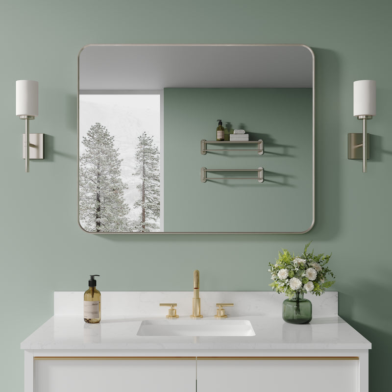 40-in W x 32-in H Brushed Nickel Rectangular Framed Bathroom Vanity Mirror