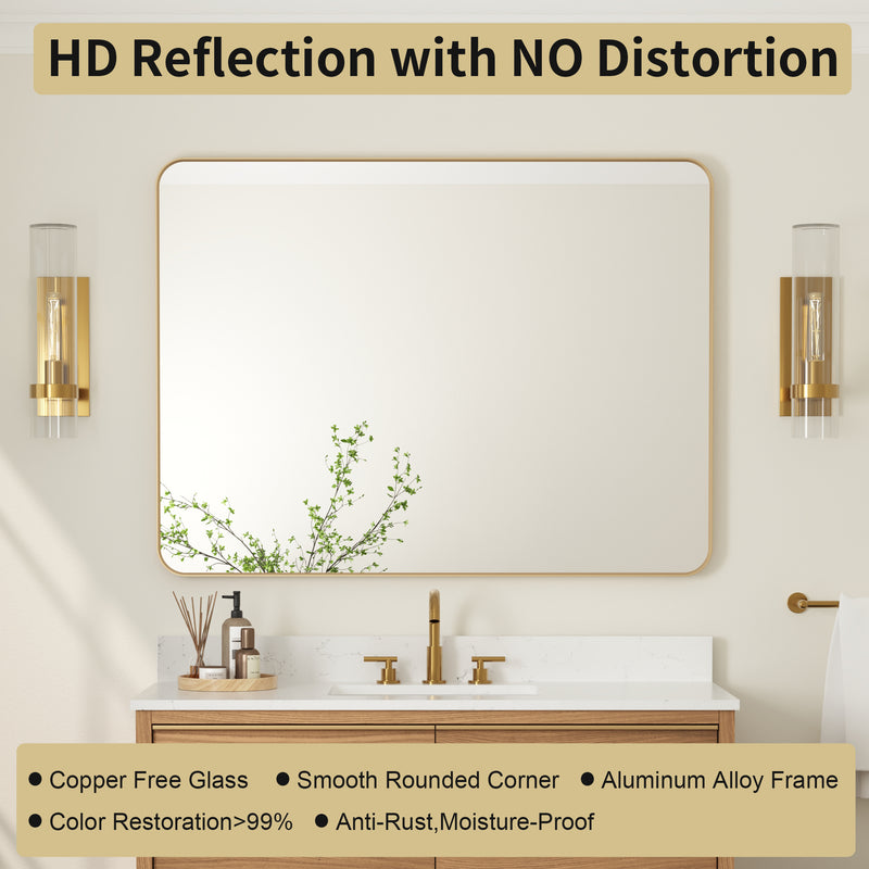 48-in W x 36-in H Brushed Gold Rectangular Framed Bathroom Vanity Mirror