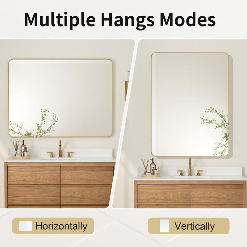 48-in W x 36-in H Brushed Gold Rectangular Framed Bathroom Vanity Mirror