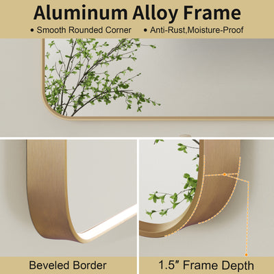 55-in W x 32-in H Brushed Gold Rectangular Framed Bathroom Vanity Mirror