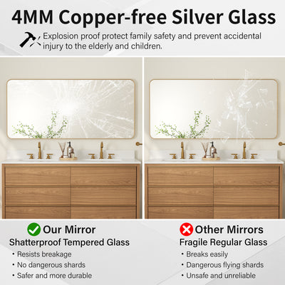 60-in W x 28-in H Brushed Gold Rectangular Framed Bathroom Vanity Mirror