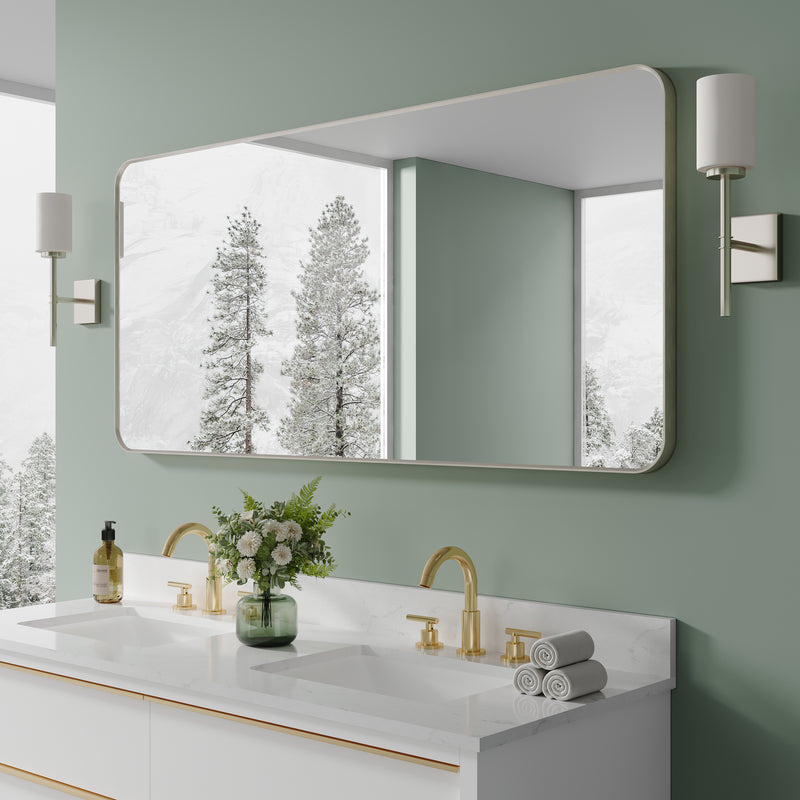 60-in W x 28-in H Brushed Nickel Rectangular Framed Bathroom Vanity Mirror