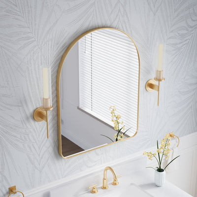28 in. W x 36 in. H Arched Aluminum Framed Wall Bathroom Vanity Mirror in Brushed Gold