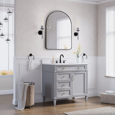 28 in. W x 36 in. H Arched Aluminum Framed Wall Bathroom Vanity Mirror in Matte Black