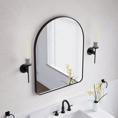 28 in. W x 36 in. H Arched Aluminum Framed Wall Bathroom Vanity Mirror in Matte Black