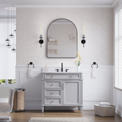 28 in. W x 36 in. H Arched Aluminum Framed Wall Bathroom Vanity Mirror in Matte Black