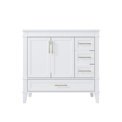36 Inch Solid Wood Bathroom Vanity with cUPC Ceramic Sink, Gold Anodized Aluminum Handles, and Soft-Close DTC Hinges