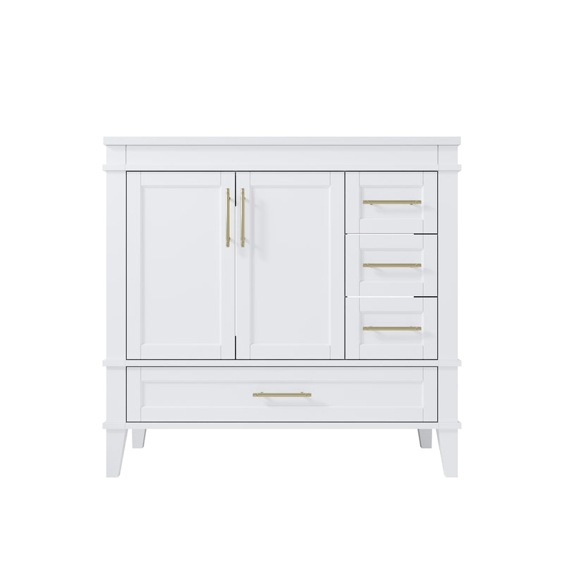 36 Inch Solid Wood Bathroom Vanity with cUPC Ceramic Sink, Gold Anodized Aluminum Handles, and Soft-Close DTC Hinges