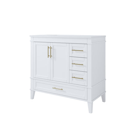 36 Inch Solid Wood Bathroom Vanity with cUPC Ceramic Sink, Gold Anodized Aluminum Handles, and Soft-Close DTC Hinges