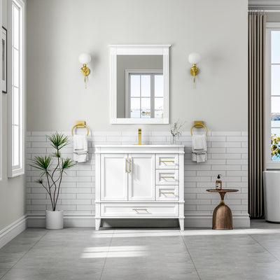 36 Inch Solid Wood Bathroom Vanity with cUPC Ceramic Sink, Gold Anodized Aluminum Handles, and Soft-Close DTC Hinges