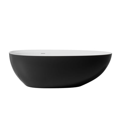 71inch Stone Resin Solid Surface Matte Flatbottom Freestanding Bathtub Inside White Outside Dark Grey