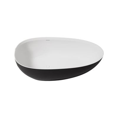71inch Stone Resin Solid Surface Matte Flatbottom Freestanding Bathtub Inside White Outside Dark Grey