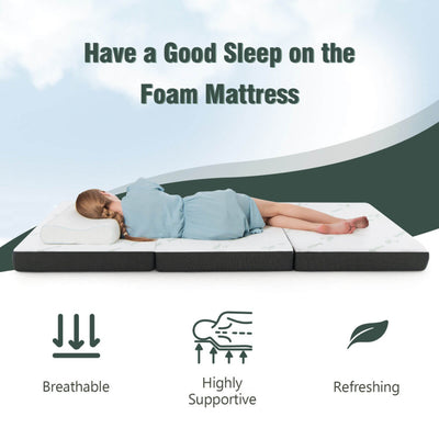 76 x 31 x 4 Inch Tri Folding Foam Mattress with Bamboo Fiber Cover and Handle