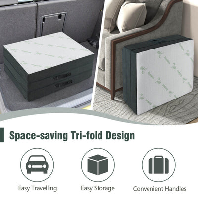 76 x 31 x 4 Inch Tri Folding Foam Mattress with Bamboo Fiber Cover and Handle