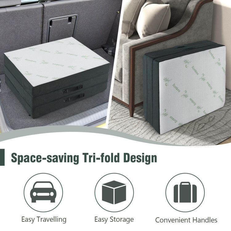 76 x 31 x 4 Inch Tri Folding Foam Mattress with Bamboo Fiber Cover and Handle