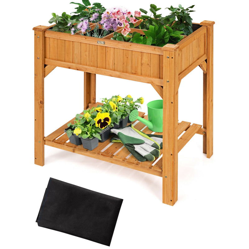 8 Grids Wood Elevated Garden  Planter Box Kit with Liner & Shelf