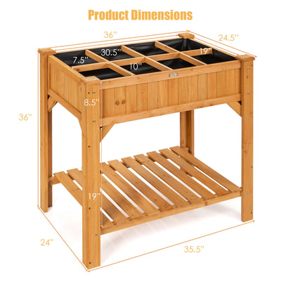 8 Grids Wood Elevated Garden  Planter Box Kit with Liner & Shelf