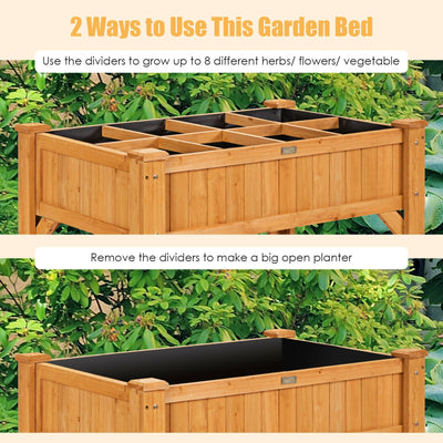 8 Grids Wood Elevated Garden  Planter Box Kit with Liner & Shelf